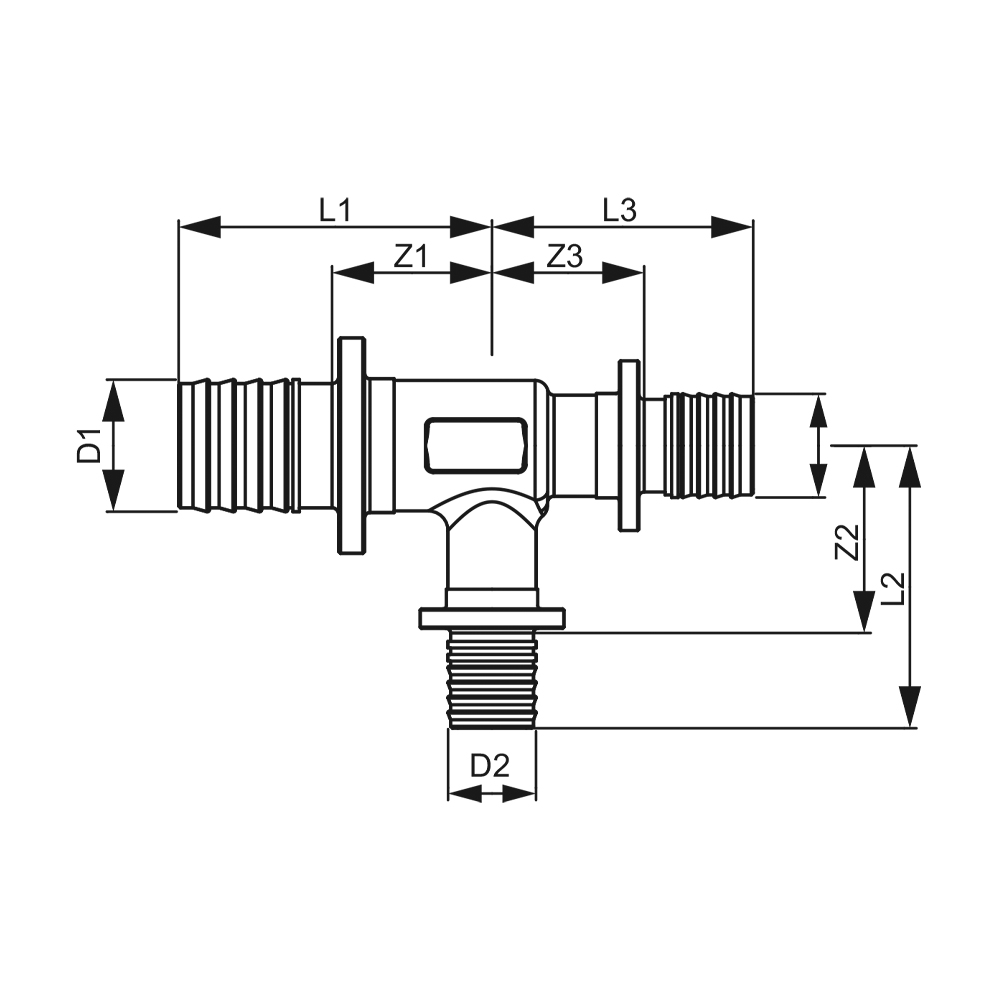 Тройник 90* редукционный 50 х 32 х 50, латунь купить в Екатеринбурге