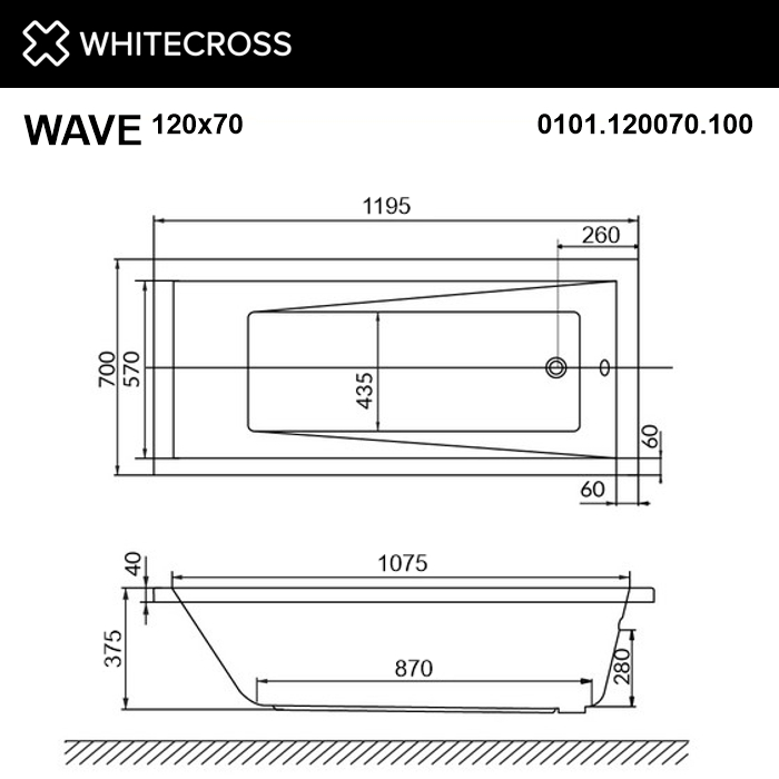 Ванна WHITECROSS Wave 120x70