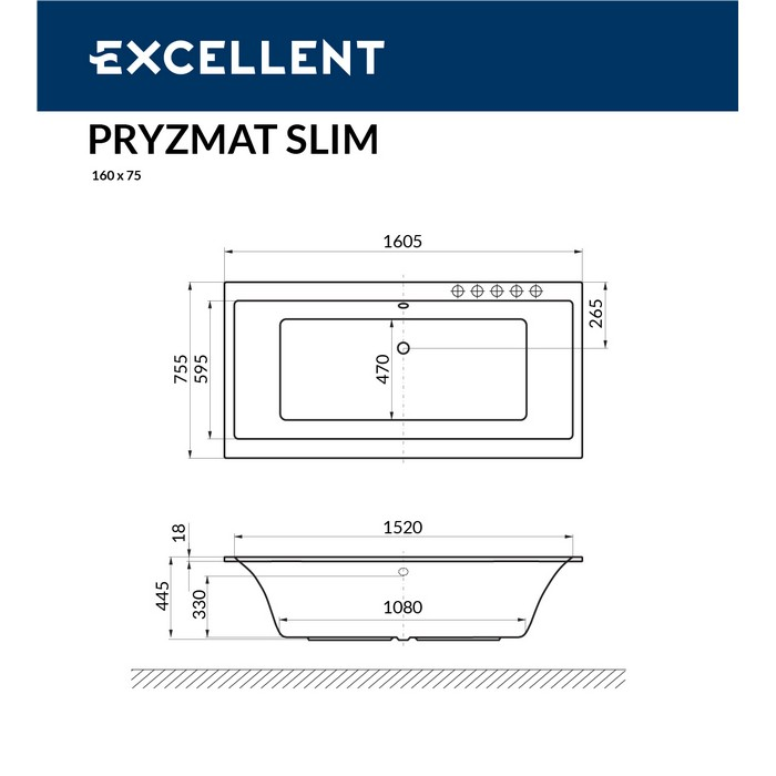 Ванна EXCELLENT Pryzmat Slim 160x75 купить в Екатеринбурге