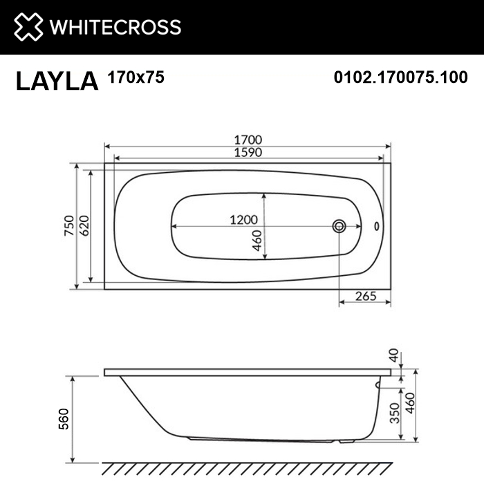 Ванна WHITECROSS Layla 170x75 купить в Екатеринбурге