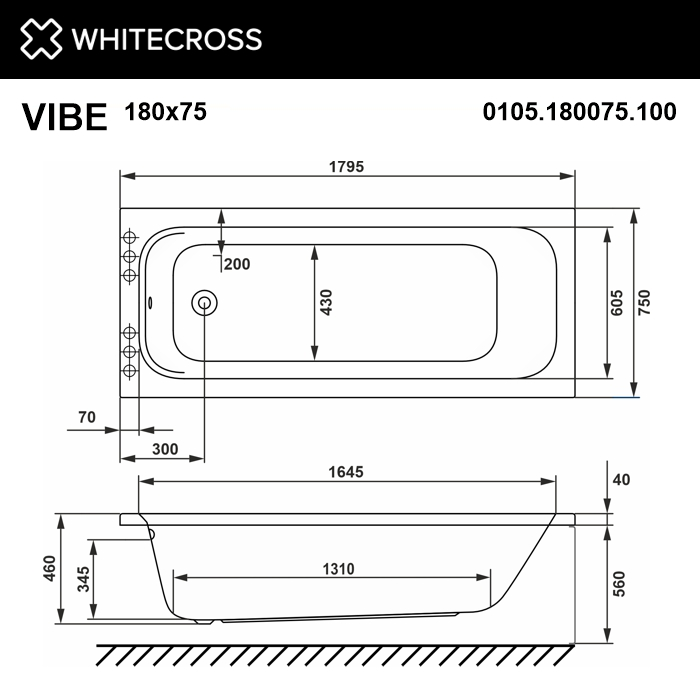 Ванна WHITECROSS Vibe 180x75 купить в Екатеринбурге