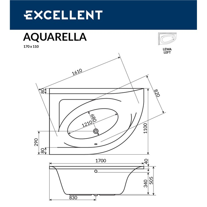 Ванна EXCELLENT Aquarella 170x110 (лев.)