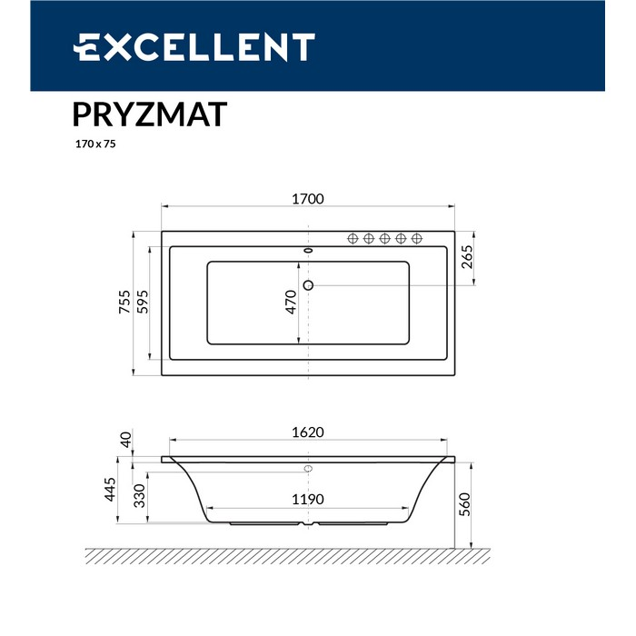 Ванна EXCELLENT Pryzmat 170x75 купить в Екатеринбурге