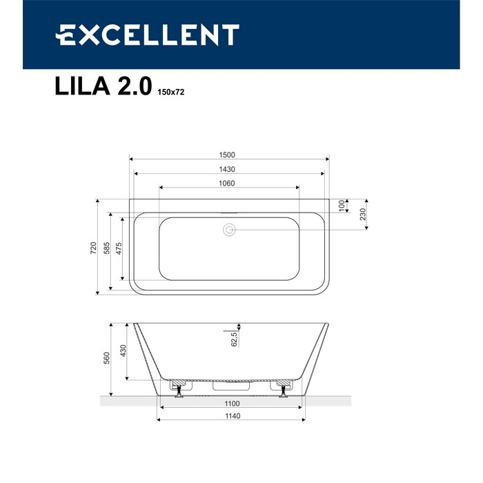 Ванна EXCELLENT Lila 2.0 150x72 купить в Екатеринбурге