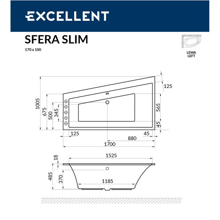 Ванна EXCELLENT Sfera Slim 170x100 (лев.)