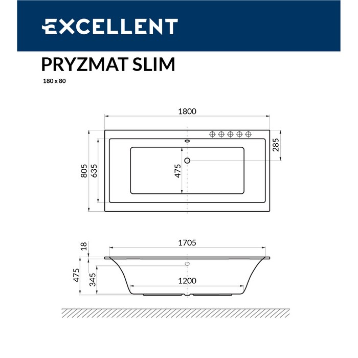 Ванна EXCELLENT Pryzmat Slim 180x80 купить в Екатеринбурге