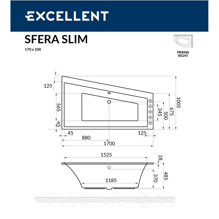 Ванна EXCELLENT Sfera Slim 170x100 (прав.)