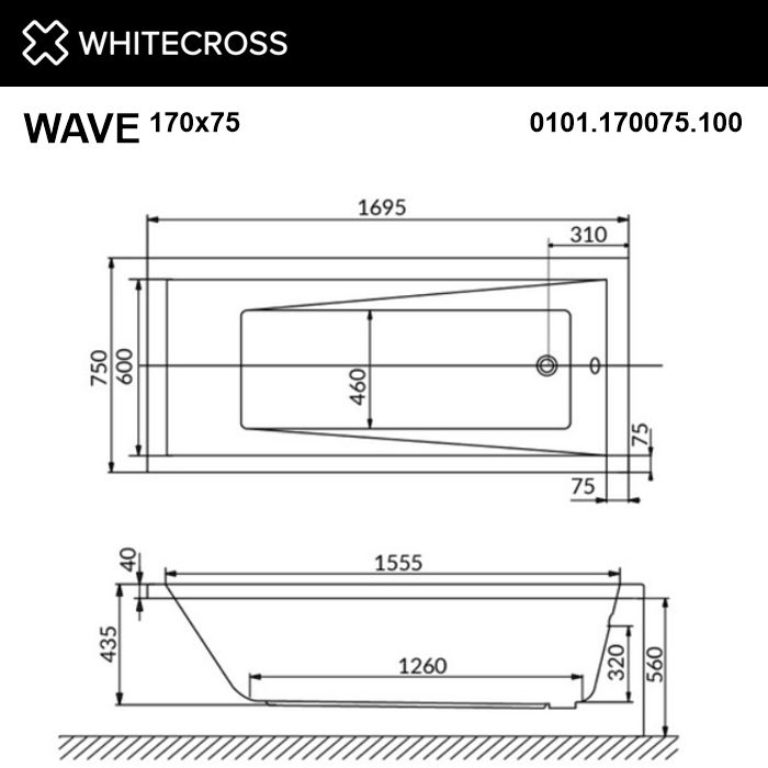 Ванна WHITECROSS Wave 170x75 купить в Екатеринбурге