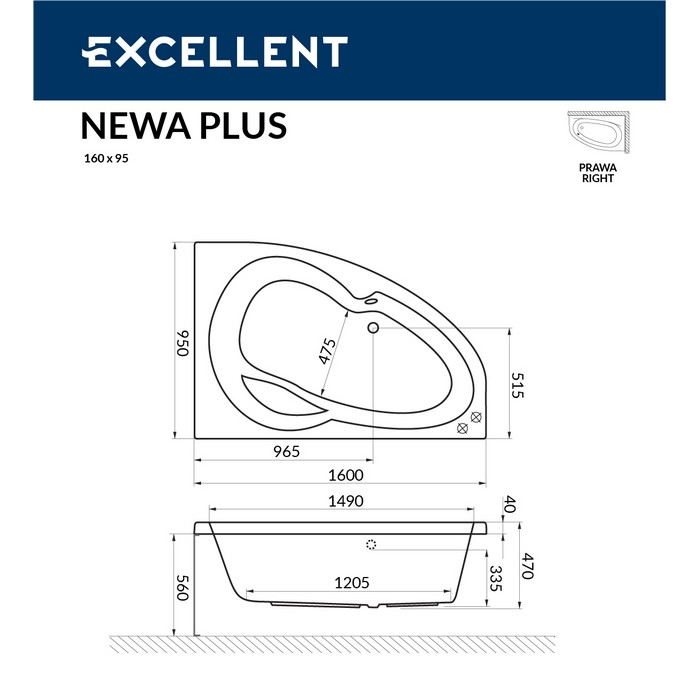 Ванна EXCELLENT Newa 160x95 (прав.) купить в Екатеринбурге