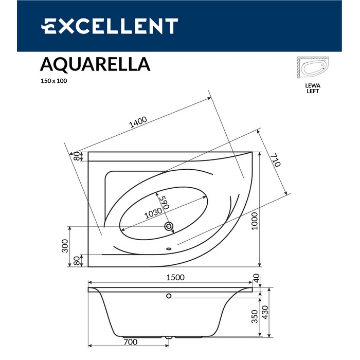 Ванна EXCELLENT Aquarella 150x100 (лев.)