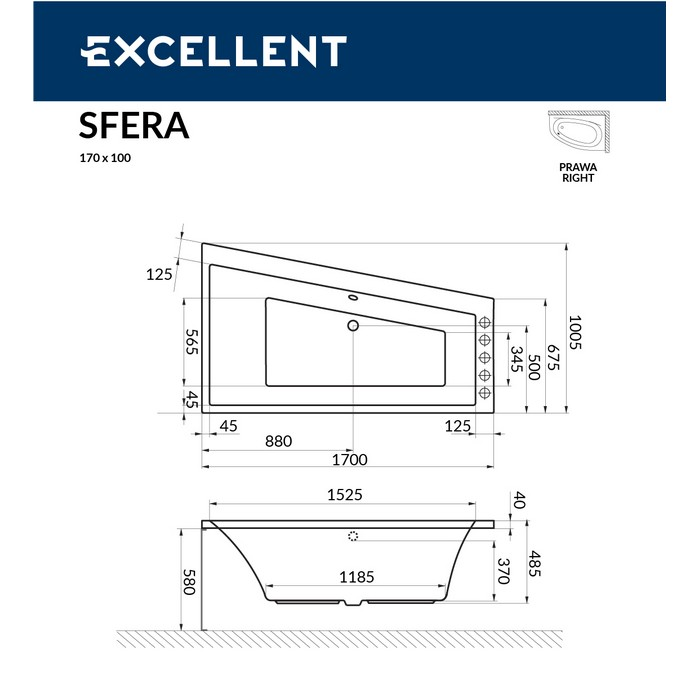 Ванна EXCELLENT Sfera 170x100 (прав.) купить в Екатеринбурге