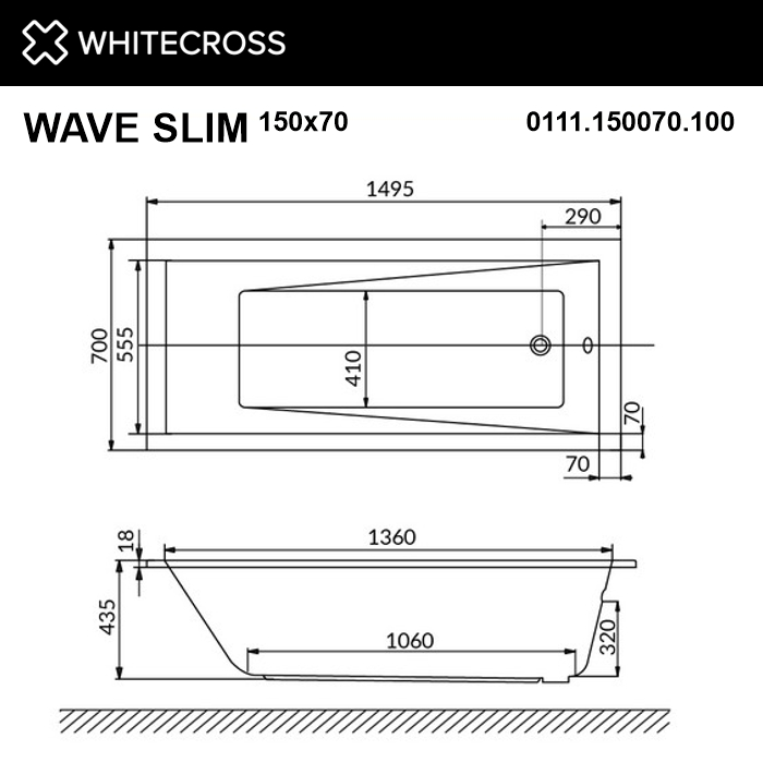 Ванна WHITECROSS Wave Slim 150x70