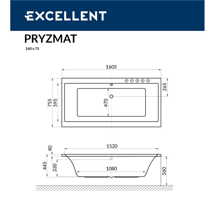 Ванна EXCELLENT Pryzmat 160x75 купить в Екатеринбурге