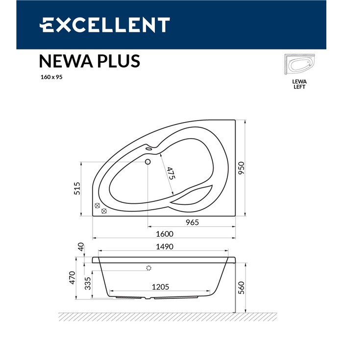 Ванна EXCELLENT Newa 160x95 (лев.) купить в Екатеринбурге