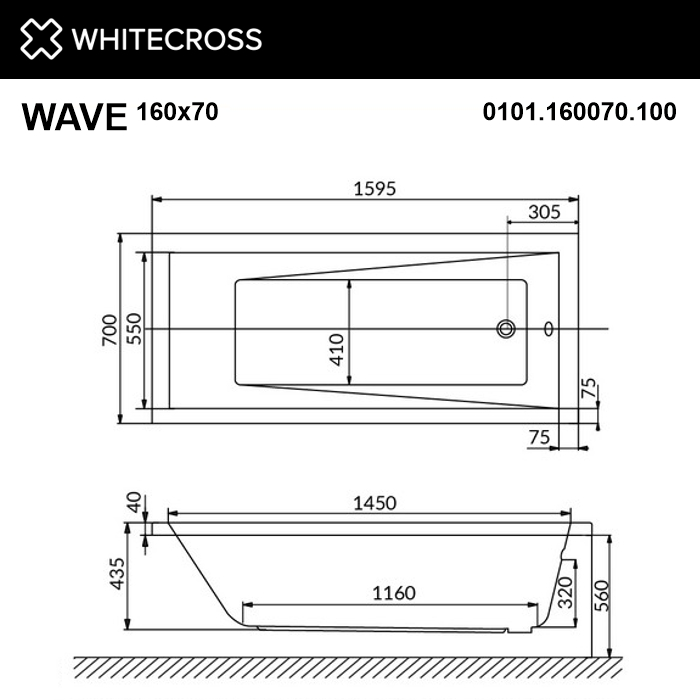 Ванна WHITECROSS Wave 160x70