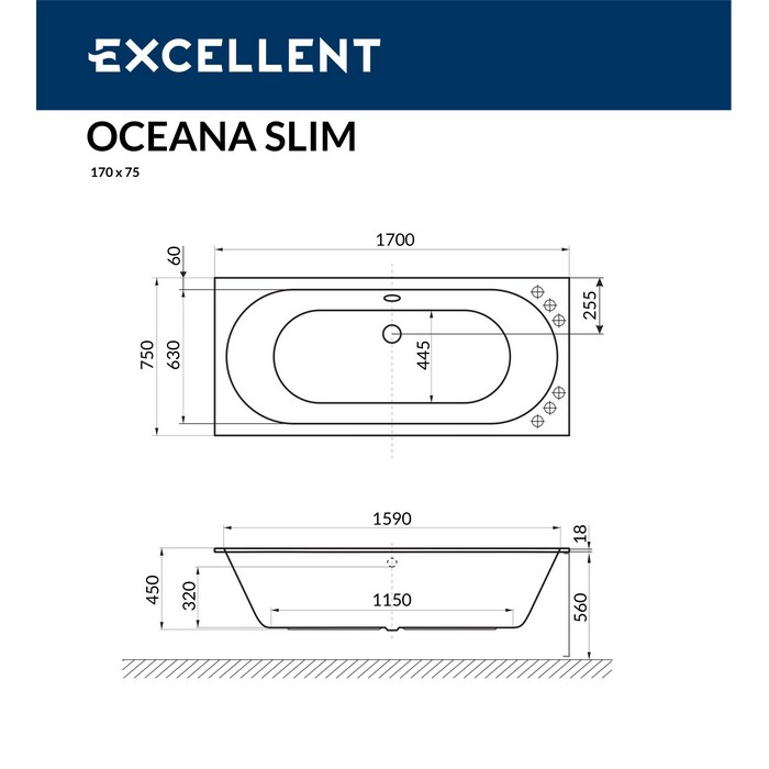 Ванна EXCELLENT Oceana Slim 170x75 купить в Екатеринбурге