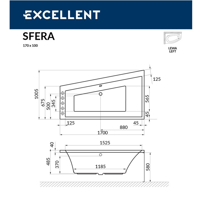 Ванна EXCELLENT Sfera 170x100 (лев) купить в Екатеринбурге