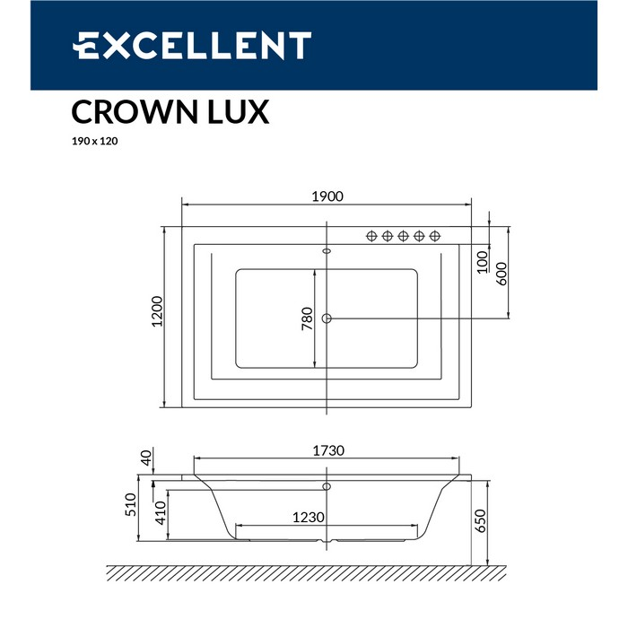 Ванна EXCELLENT Crown Lux 190x120