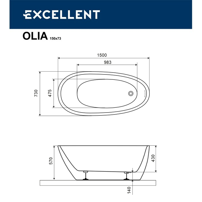 Ванна EXCELLENT Olia 2.0 150x73