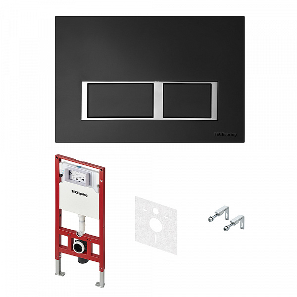 Комплект TECEspring, панель смыва с прямоугольными кнопками, черный матовый